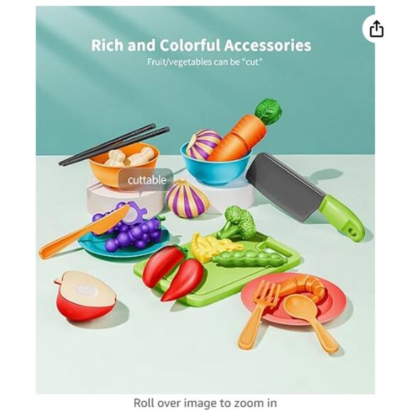 Play Sink with Running Water, Cutting Food&Play Dishes GREEN - Picture 4 of 7